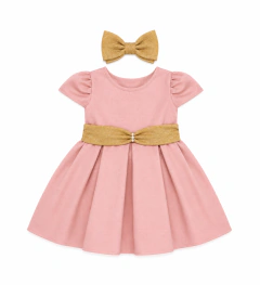 Vestido princesa rose + laço de cabelo - loja online