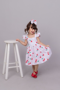 Vestido Cerejinha + laço de cabelo