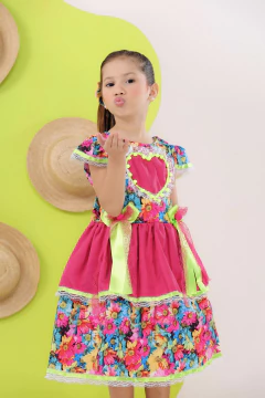 Vestido luxo infantil festa junina + laço de cabelo floral pink na internet