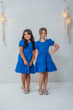 Vestido infantil + cinto azul royal