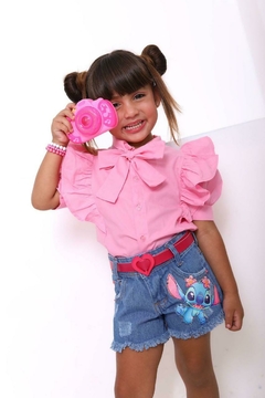 Short jeans + cinto infantil Lilo e Stitch