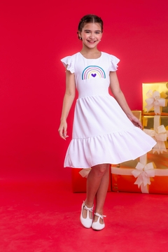 Vestido infantil arco-íris branco ano novo - comprar online