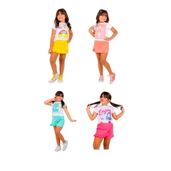 Conjunto infantil menina verão shorts saia + blusa