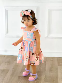 Vestido + laço de cabelo Safari fazendinha