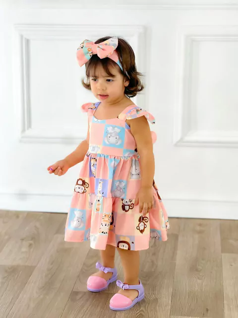 Vestido + laço de cabelo Safari fazendinha