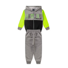 Conjunto Moletom Infantil Inverno Menino Mescla Preto