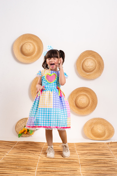 Vestido luxo infantil festa junina + laço de cabelo xadrez rosa - comprar online