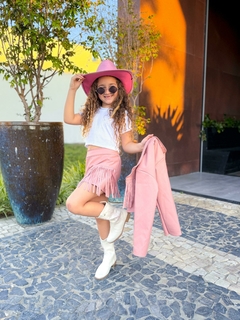 Conjunto trio Boiadeira Ana Castela country jaqueta + blusa + shorts saia