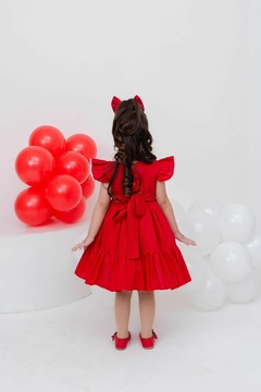 Vestido + laço de cabelo vermelho natal com bordado - Flor e Liz Boutique