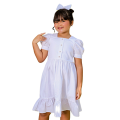 Vestido Branco ano novo infantil em tricoline PERO