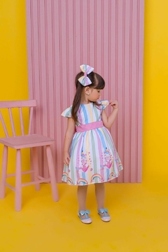 Imagem do Vestido luxo + laço de cabelo unicórnio arco-íris Candy Color