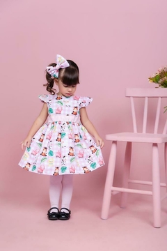 Vestido infantil + laço Safari fazendinha rosa na internet