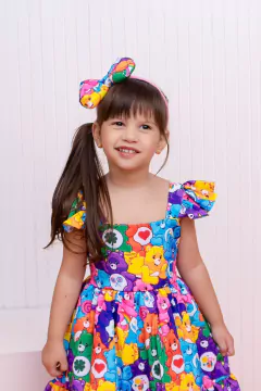 Vestido + laço de cabelo infantil Ursinhos carinhosos na internet