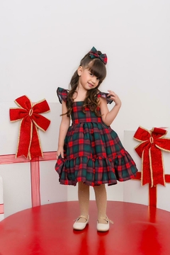 Vestido + laço de cabelo xadrez vermelho natal - Flor e Liz Boutique