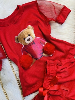 Conjunto infantil menina vermelho ursinho Natal