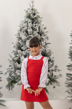 Jardineira + blusa vermelha corações Natal - loja online