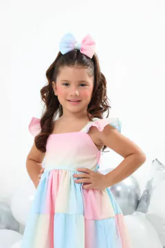 Vestido + laço de cabelo Candy Color arco-íris unicórnio