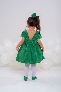 Vestido infantil + laço de cabelo luxo verde natal - comprar online