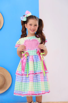 Vestido luxo infantil festa junina + laço de cabelo xadrez rosa na internet