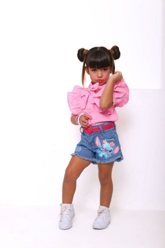 Short jeans + cinto infantil Lilo e Stitch - Flor e Liz Boutique