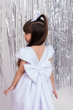Vestido Luxo Branco + laço de cabelo roupa ano novo batizado