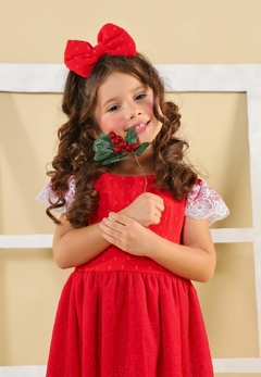 Vestido luxo + laço de cabelo natal vermelho