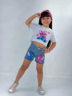 Shorts jeans infantil e juvenil Lilo e Stitch - loja online