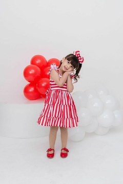 Vestido + laço de cabelo listras vermelhas Natal na internet