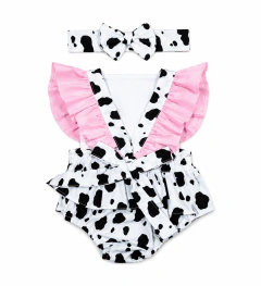 Romper + turbante Fazendinha Rosa - Flor e Liz Boutique