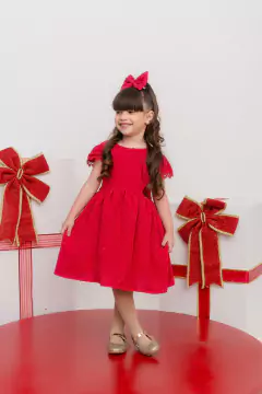 Vestido + laço de cabelo vermelho natal