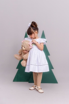 Vestido + laço de cabelo branco bordado batizado ano novo - loja online
