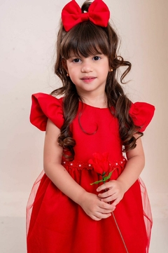 Vestido luxo + laço de cabelo infantil vermelho natal - comprar online