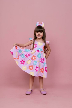 Vestido + laço de cabelo Floral rosa