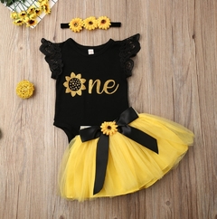 Conjunto Body + Saia Tule + Laço Girassol - Flor e Liz Boutique