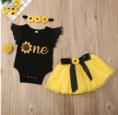 Conjunto Body + Saia Tule + Laço Girassol - comprar online