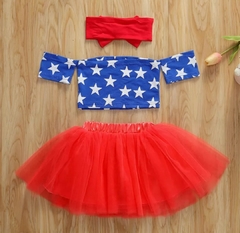 Conjunto Cropped + Saia Tule +Turbante Mulher Maravilha na internet