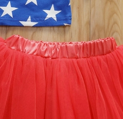 Conjunto Cropped + Saia Tule +Turbante Mulher Maravilha - loja online