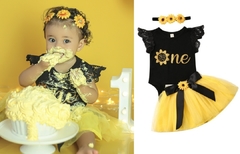 Conjunto Body + Saia Tule + Laço Girassol