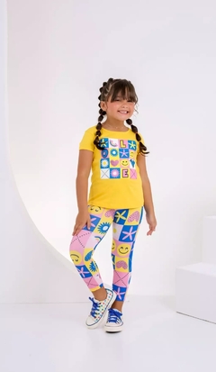 Conjunto infantil blusa + legging colorida na internet