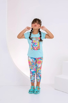 Conjunto infantil blusa + legging colorida na internet
