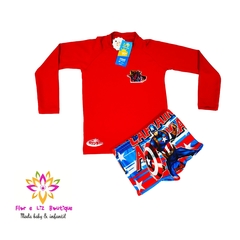 Conjunto Camisa UV + Sunga Capitão América - Flor e Liz Boutique