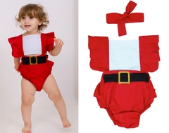 Romper + Laço Natal fantasia mamãe Noel