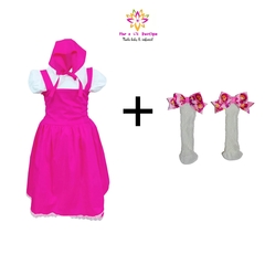 Conjunto jardineira + blusa + lenço + meia Fantasia Masha e o urso