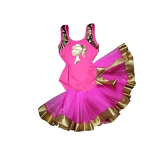 Fantasia Infantil Barbie rosa com dourado
