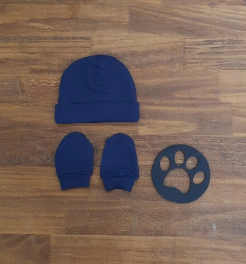 Touca Infantil Bebê + Luva Azul Marinho RN
