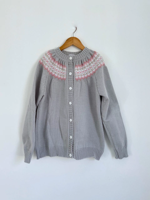 Cardigan gris con rosa - comprar online
