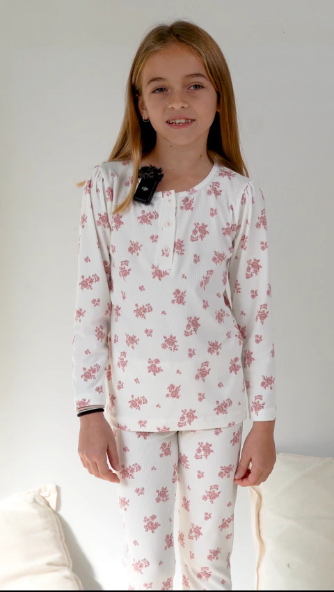 Pijama Elena flores rosas y flores azul - comprar online