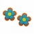 Aplique Emborrachado Flor Pespontada Laranja e Azul - 2 unidades