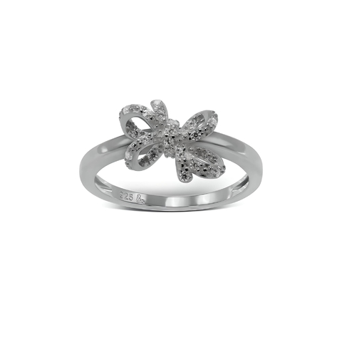 Anillo Carmín Plata Doble Moño Y Zirconias Blancas
