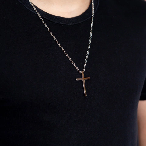 Corrente Masculina Cruz Passante Corte a Laser em Aço CRM37